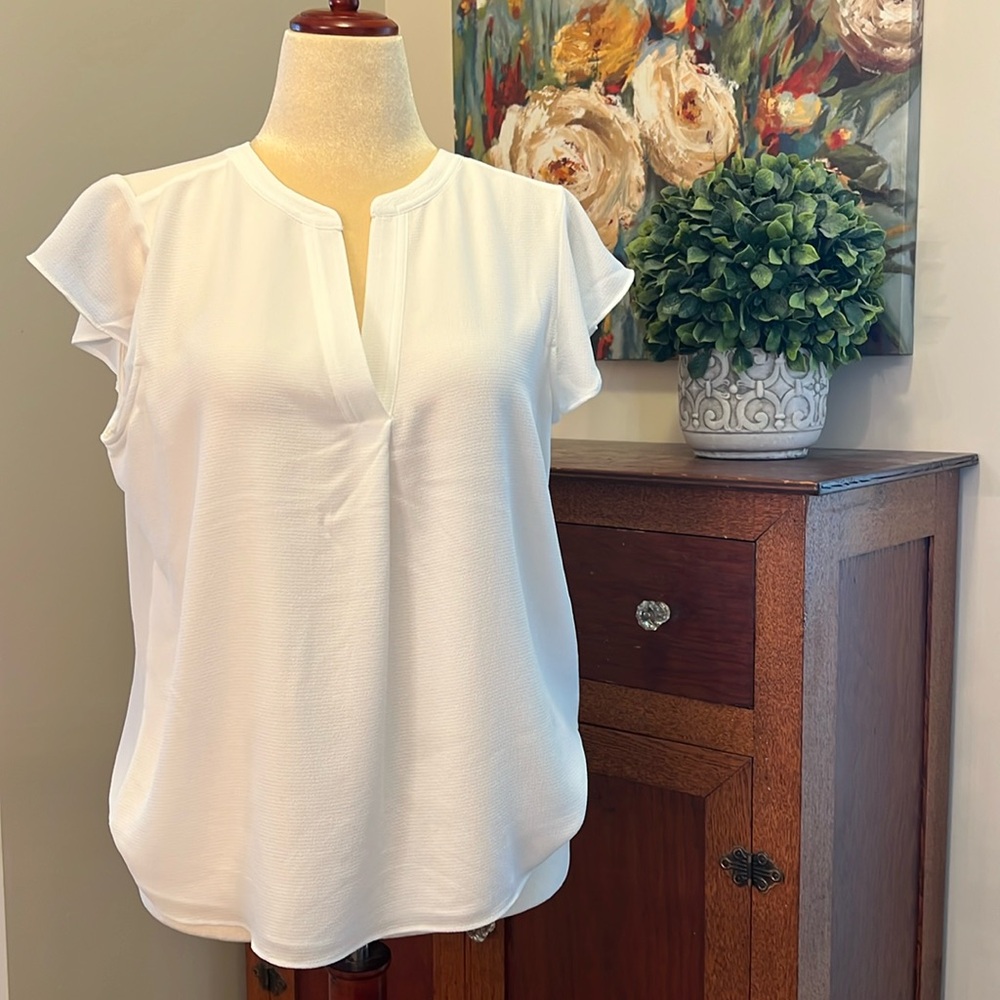 Calvin Klein Flutter Sleeve Blouse Size L